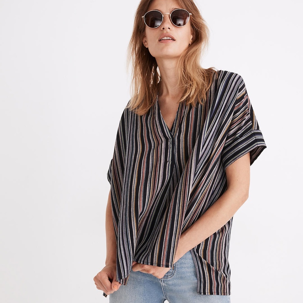 Madewell Lakeline Popover Shirt in Rainbow Stripe